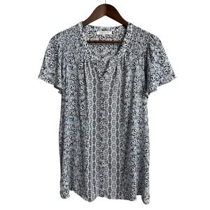 Rose + Olive top women's 1X floral button up chiffon career office boho peasant